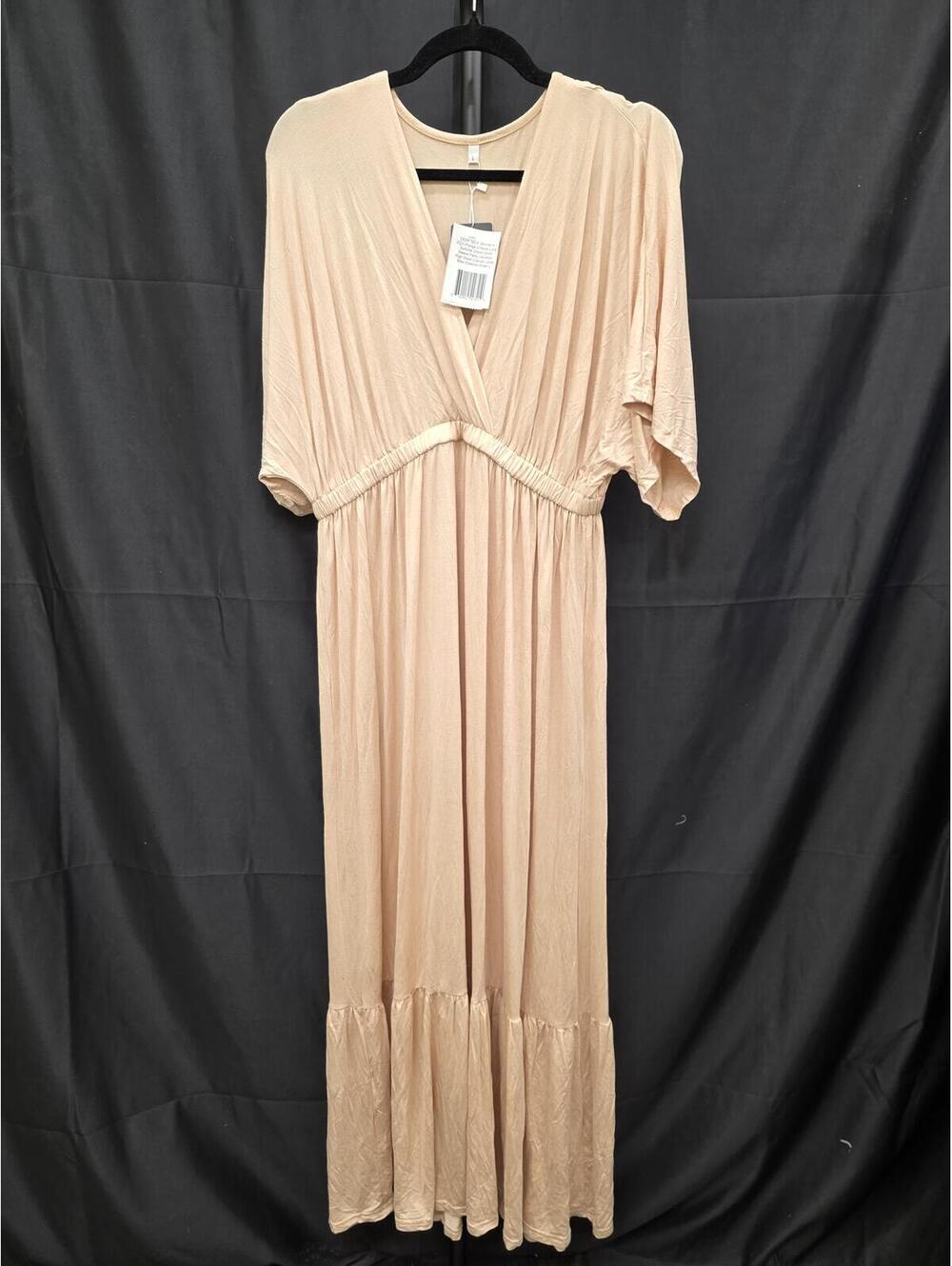 DEEP SELF WOMEN’S PLUNGE V‑NECK LOOSE SUMMER MAXI DRESS KHAKI L